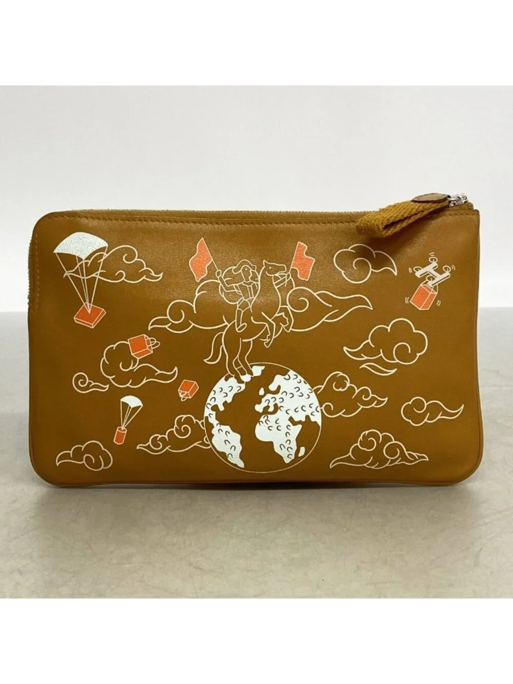 Hermes Pouch Carre Pocket Long Swift Caramel Silver